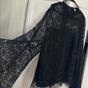 Lace black bell sleeve blouse